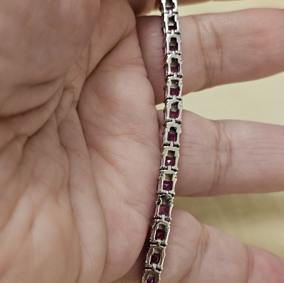8 inch, Ruby & Zircon Bracelet, 925 Silver, Tongue/Groove Closure, NWT - Picture 4 of 9